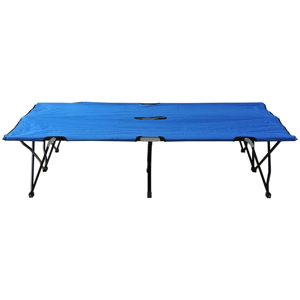 Outsunny blue camping cot ideal for a beach hike and overnight stay