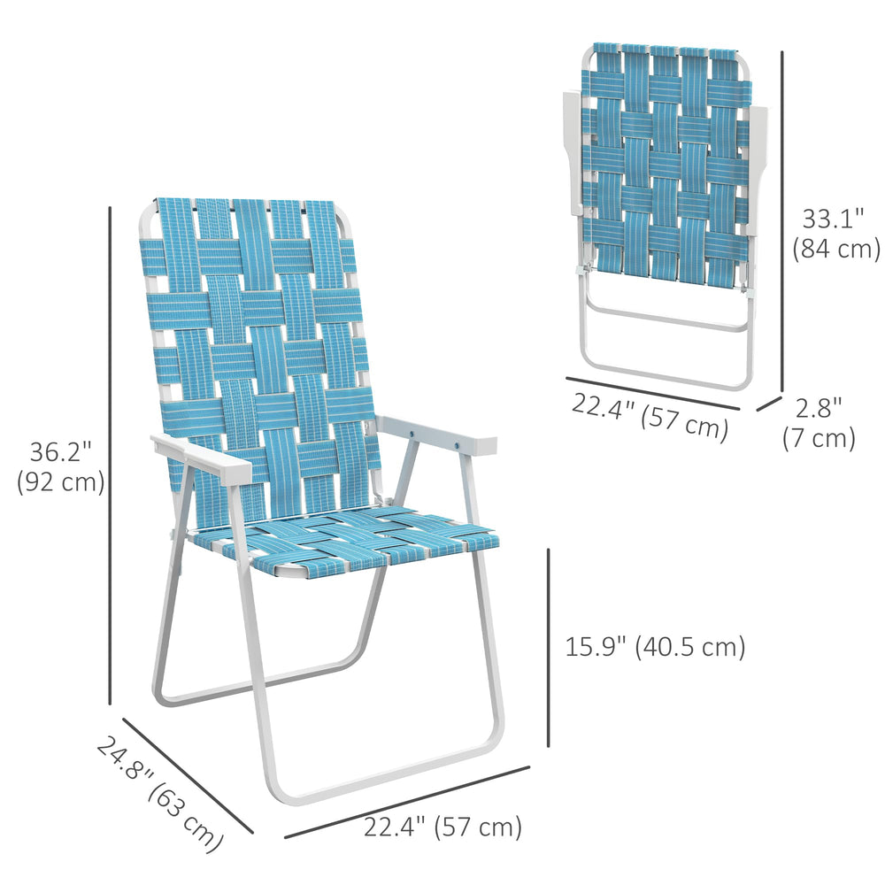 Outsunny folding chair features breathable woven straps for cool comfort.