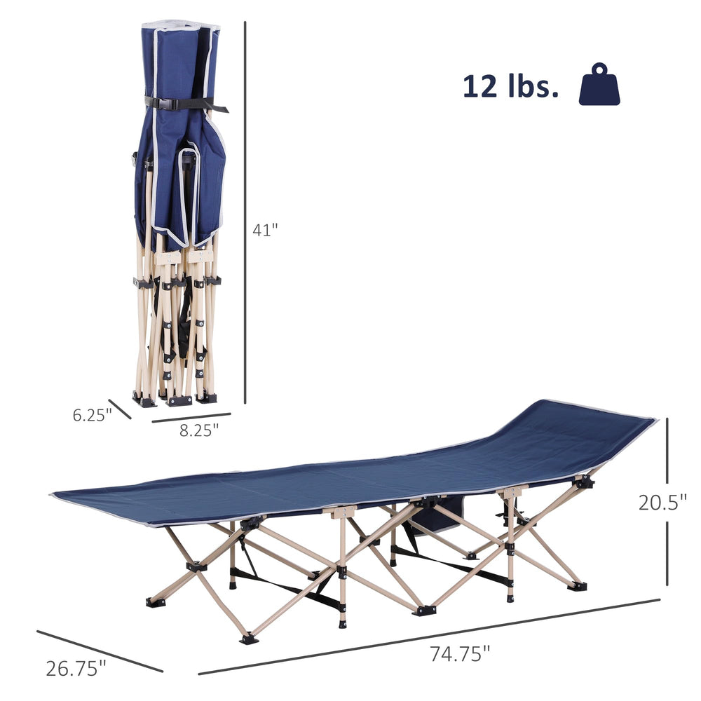 Outsunny camping cot dimensions are 74.75 by 26.75 by 20.5 inches.