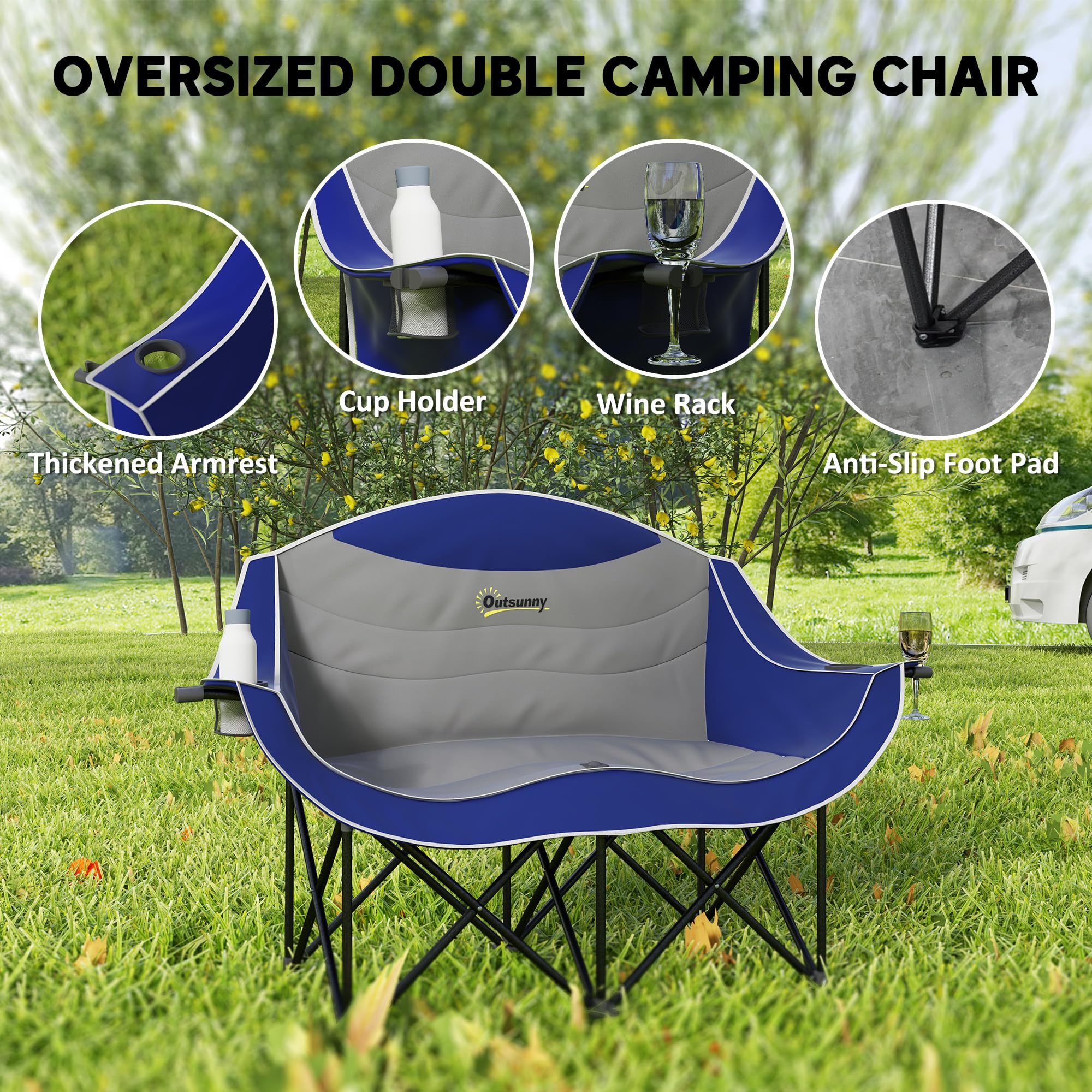 Outsunny cup holder adds convenient drink access for outdoor lounging.