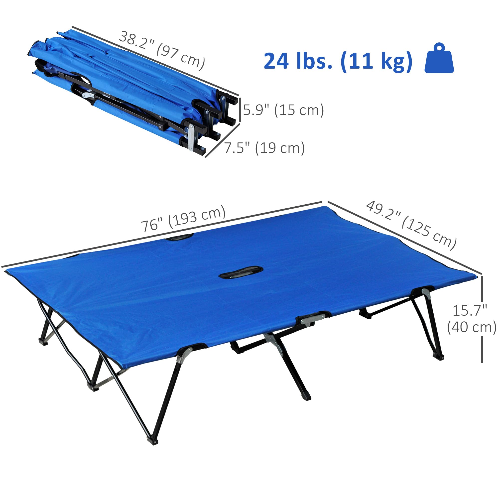Outsunny dimensions 76L x 50W x 15.7H for spacious two-person sleep