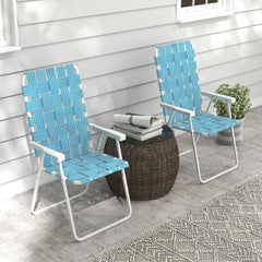 Outsunny blue folding chair with armrests for comfortable outdoor seating.