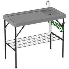 Outsunny folding fish cleaning table with sink gray, ideal for outdoor filleting