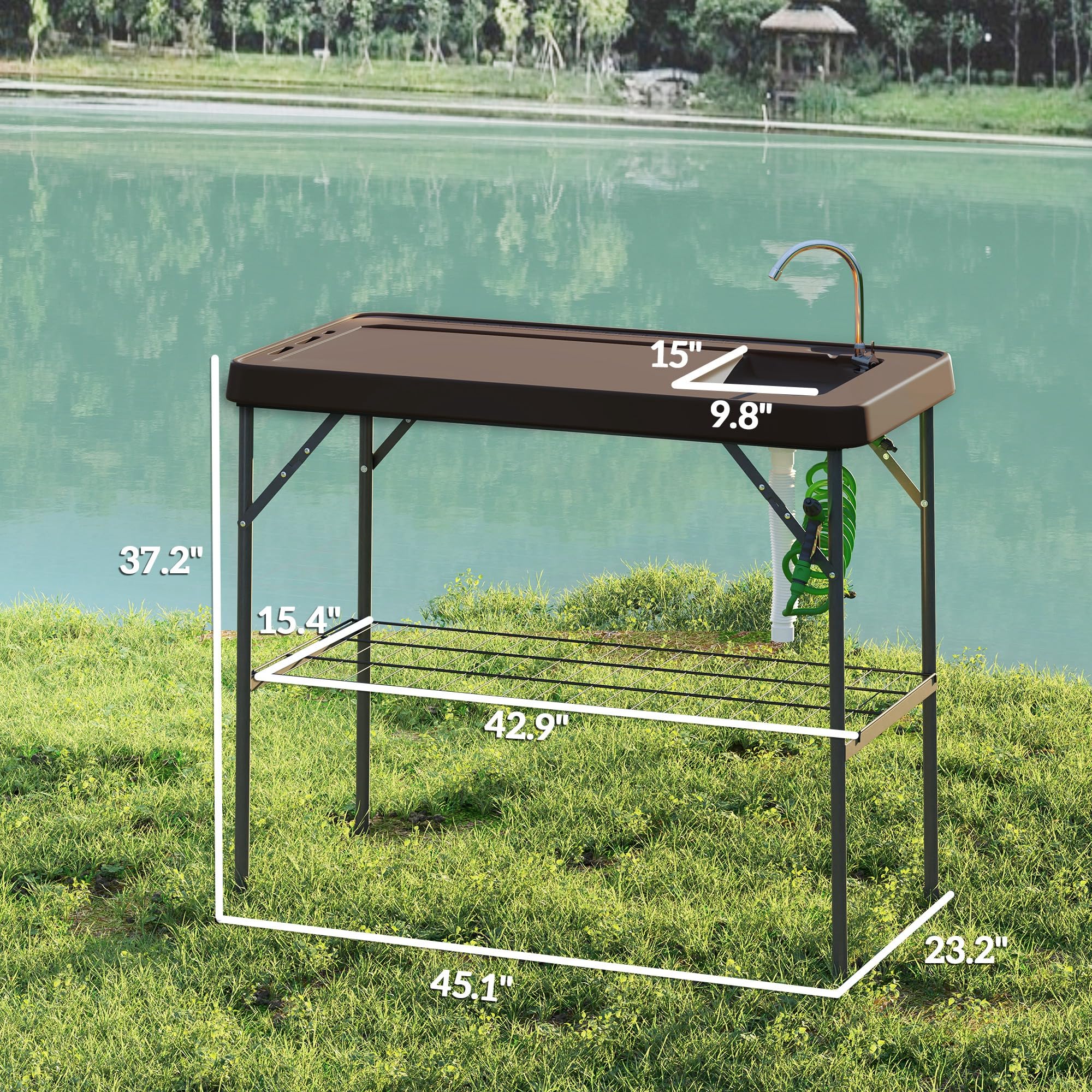 Outsunny table sprayer provides controlled spray for rinsing fish.