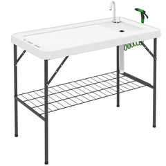 Outsunny folding fish cleaning table shows portable setup for camping use