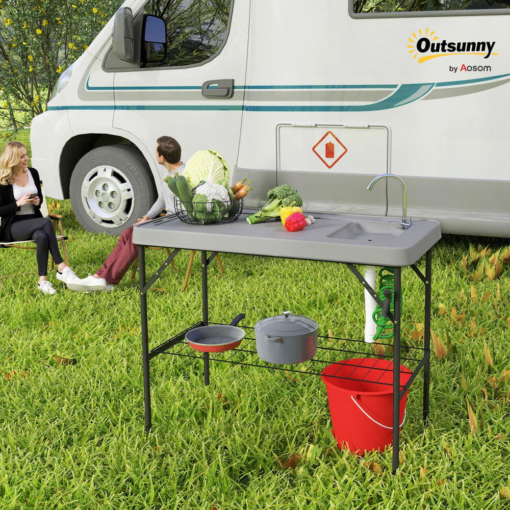 Outsunny outdoor filleting station with faucet and sprayer for precise cleaning