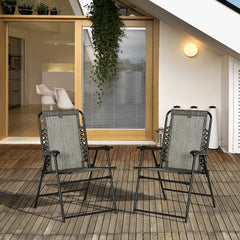 Outsunny outdoor sling chairs with armrests in gray, perfect for garden lounging.