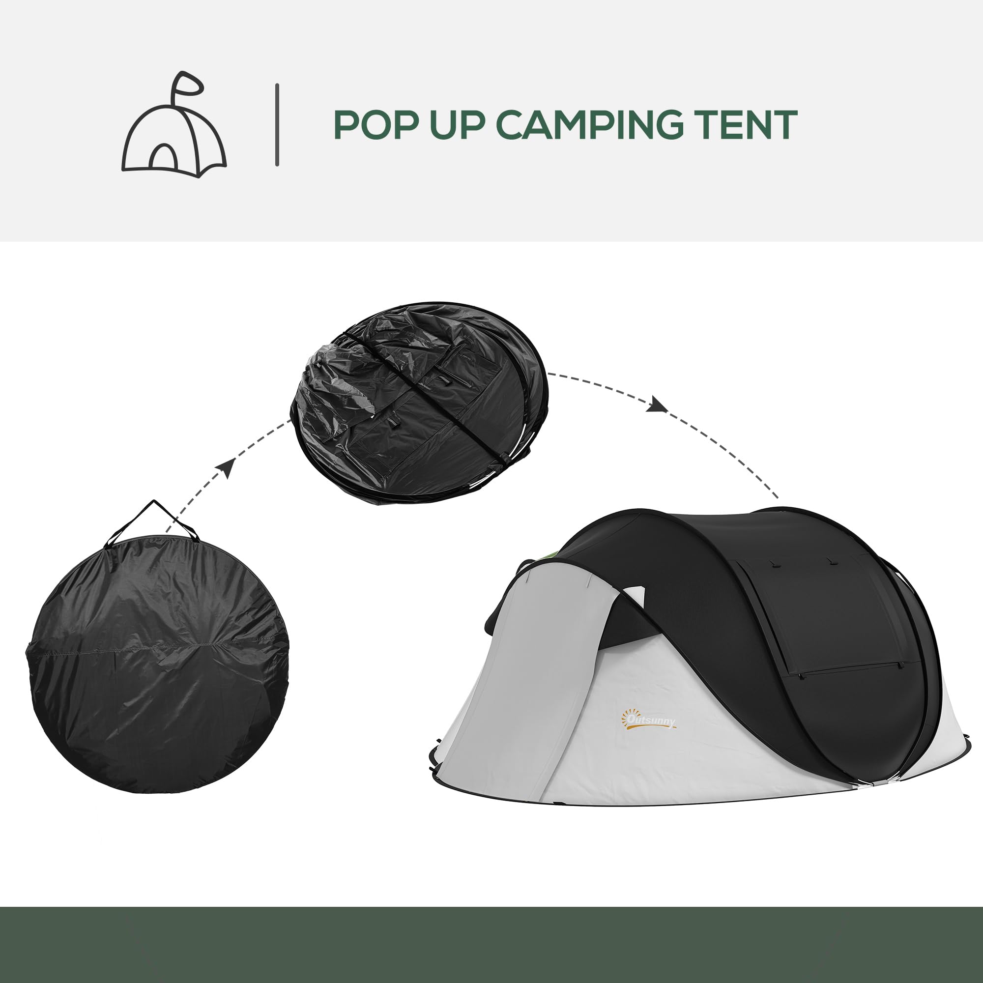 Outsunny pop-up tent interior space fits 2-3 people for camping.