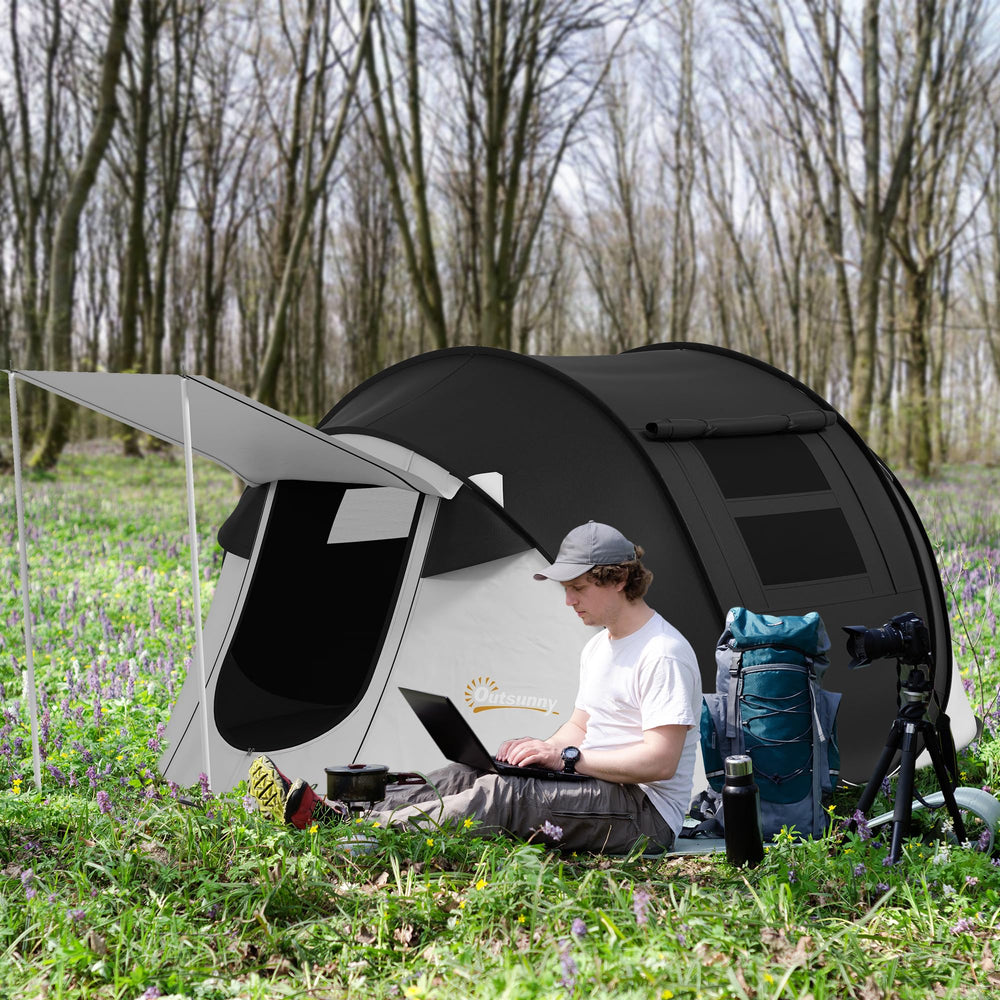 Outsunny pop-up tent porch area ideal for gear, cooking, or lounging outdoors.