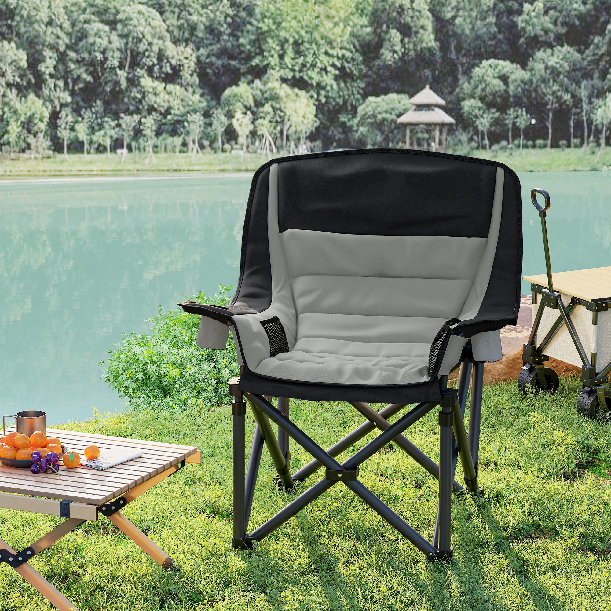 Outsunny chair dimensions showing roomy seating and stability.