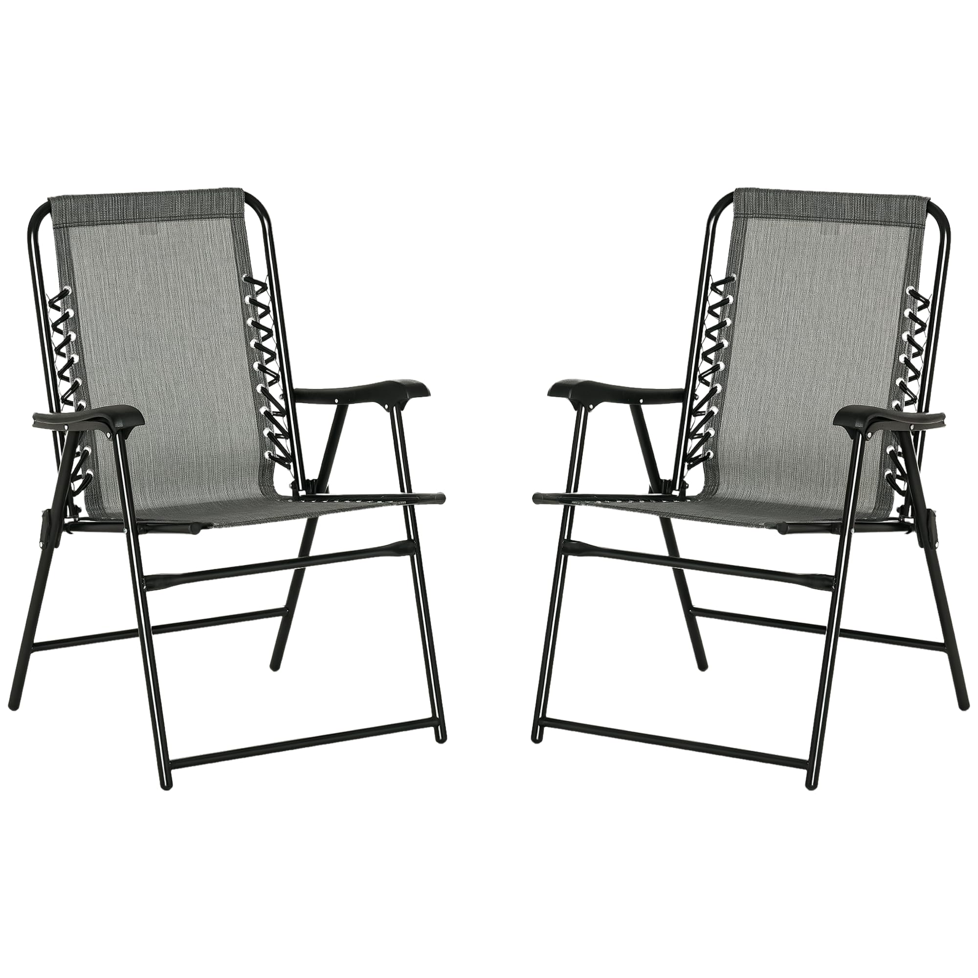 Outsunny two-chair folding gray set, ideal for portable patio seating.