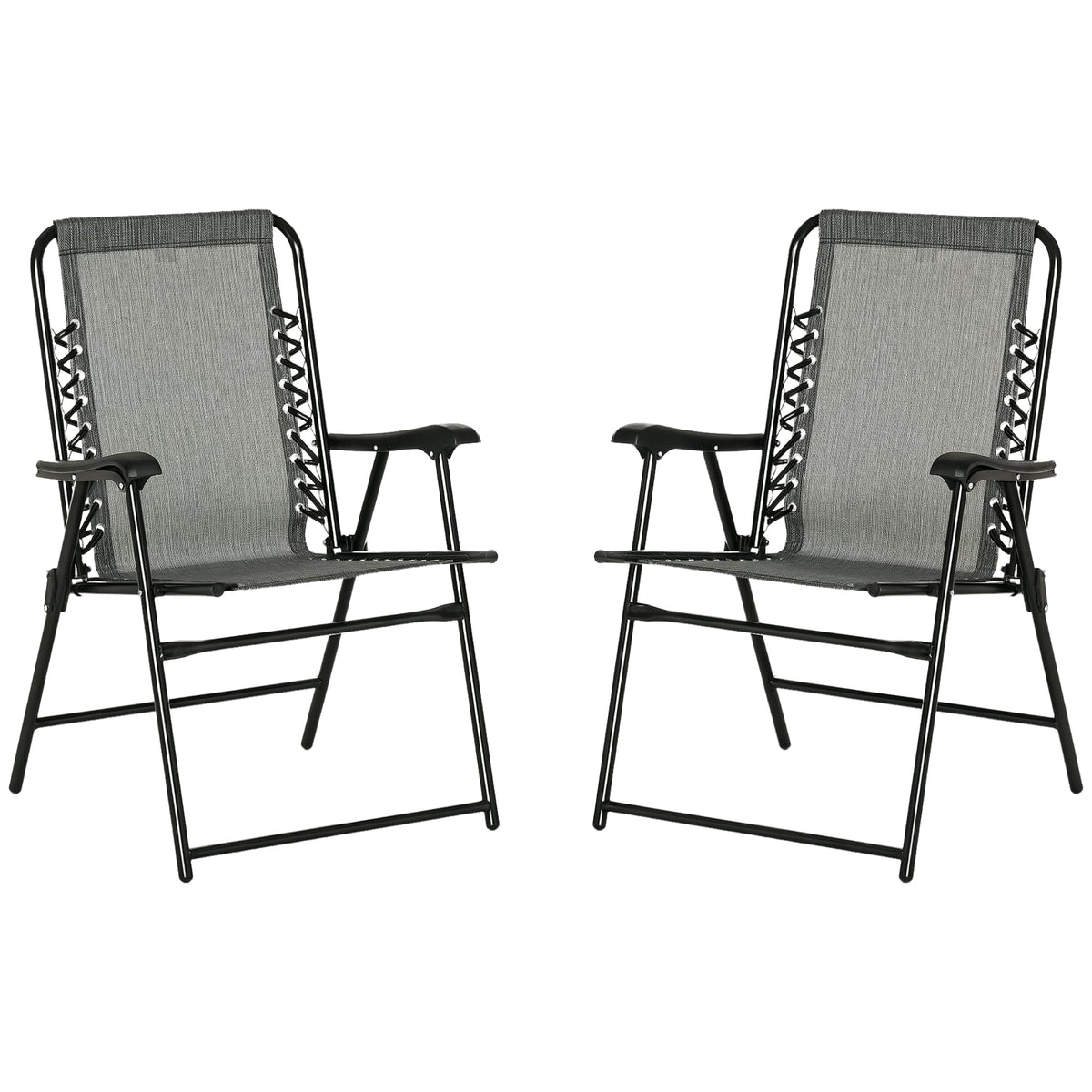 Outsunny two-chair folding gray set, ideal for portable patio seating.