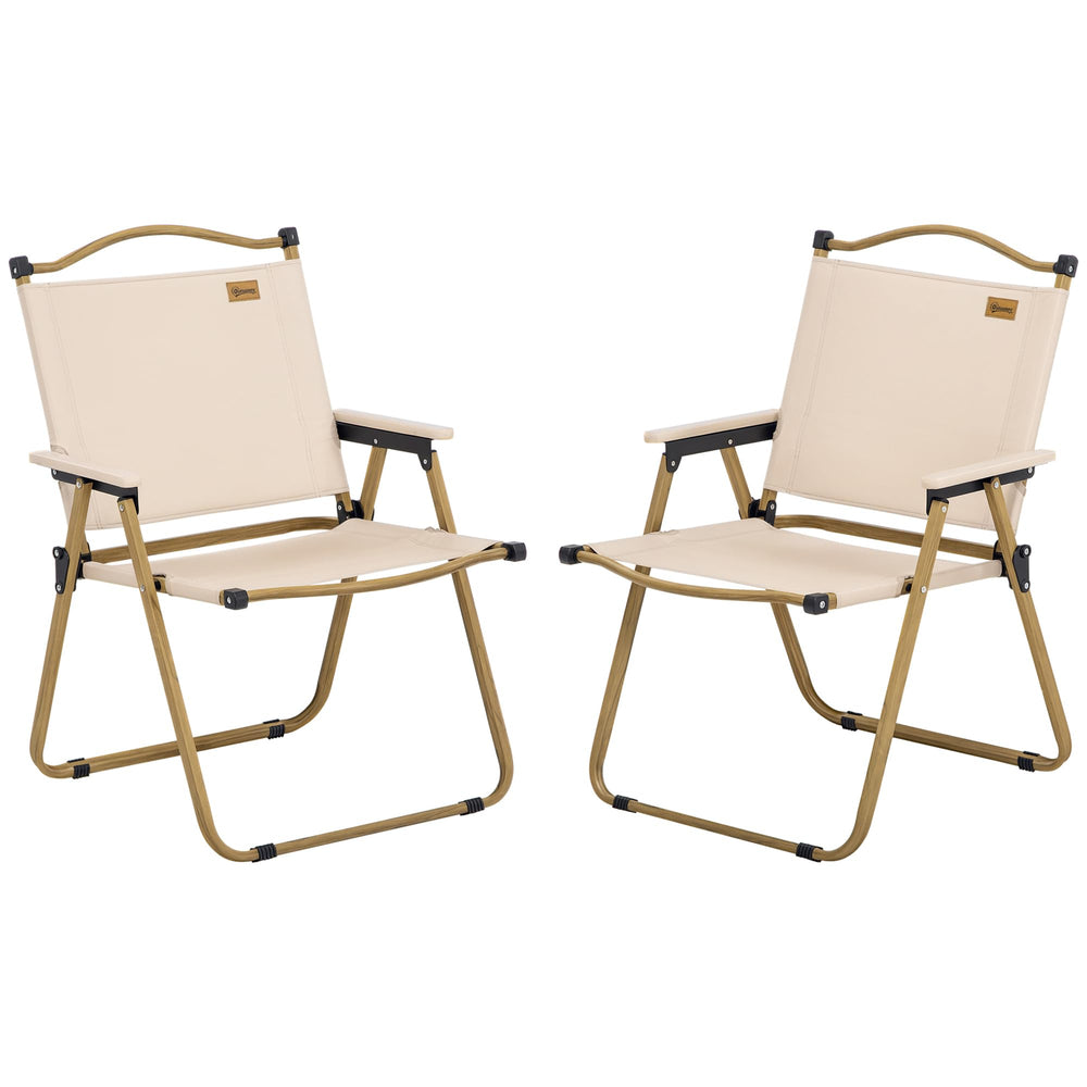 Outsunny two-pack folding camping chairs ready for a campsite, providing comfortable outdoor seating.