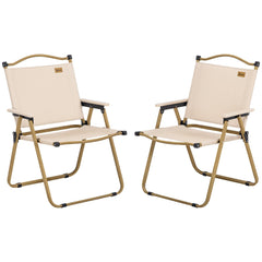 Outsunny two-pack folding camping chairs ready for a campsite, providing comfortable outdoor seating.