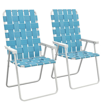 Outsunny blue patio folding chairs set for portable outdoor seating.