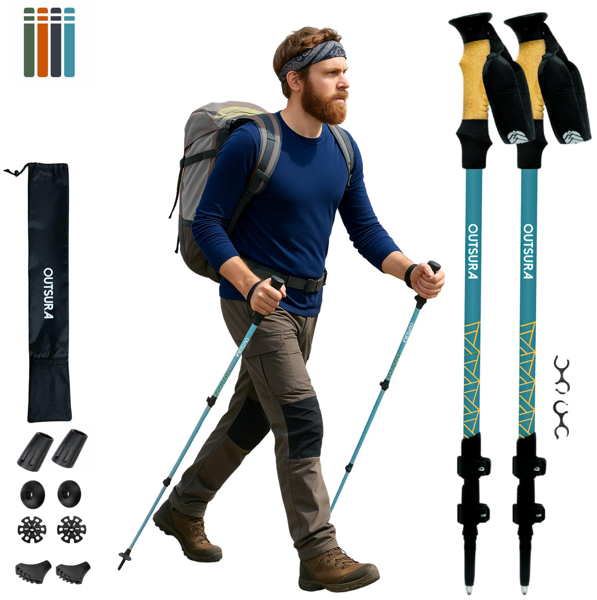 Outsura aluminium trekking poles with cork grip offering sturdy lightweight hiking support