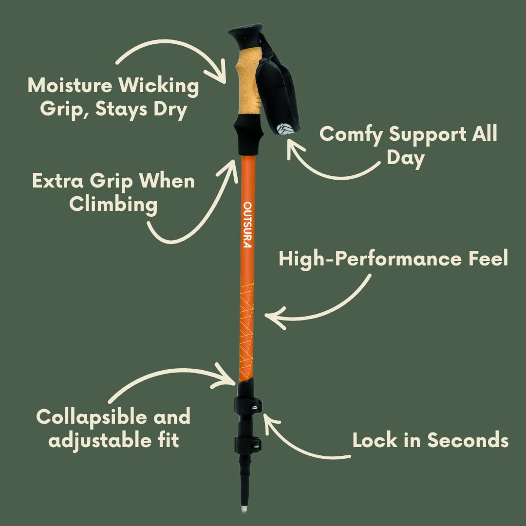 Outsura 2-pack collapsible trekking poles—easy packing for travel and day trips.