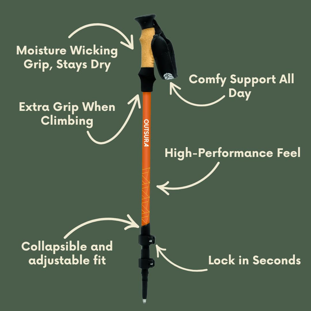 Outsura 2-pack collapsible trekking poles—easy packing for travel and day trips.