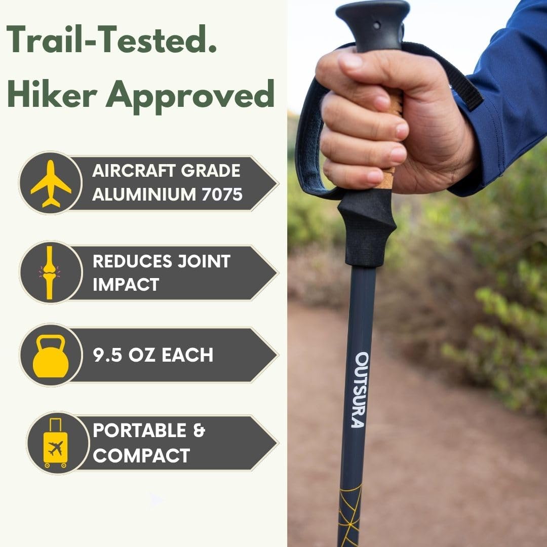 Outsura trekking poles aircraft-grade aluminum for lightweight rugged support