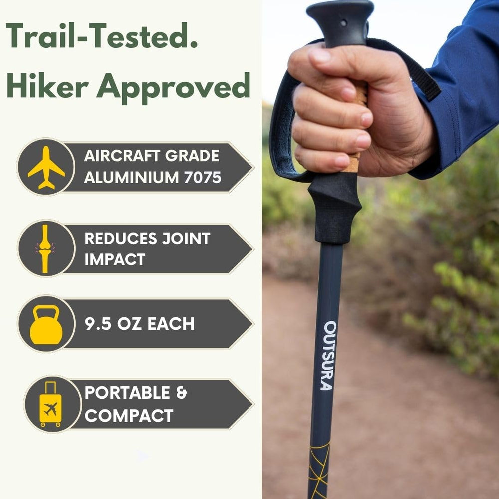 Outsura trekking poles quick lock system demonstrates easy height adjustments for all hikers.