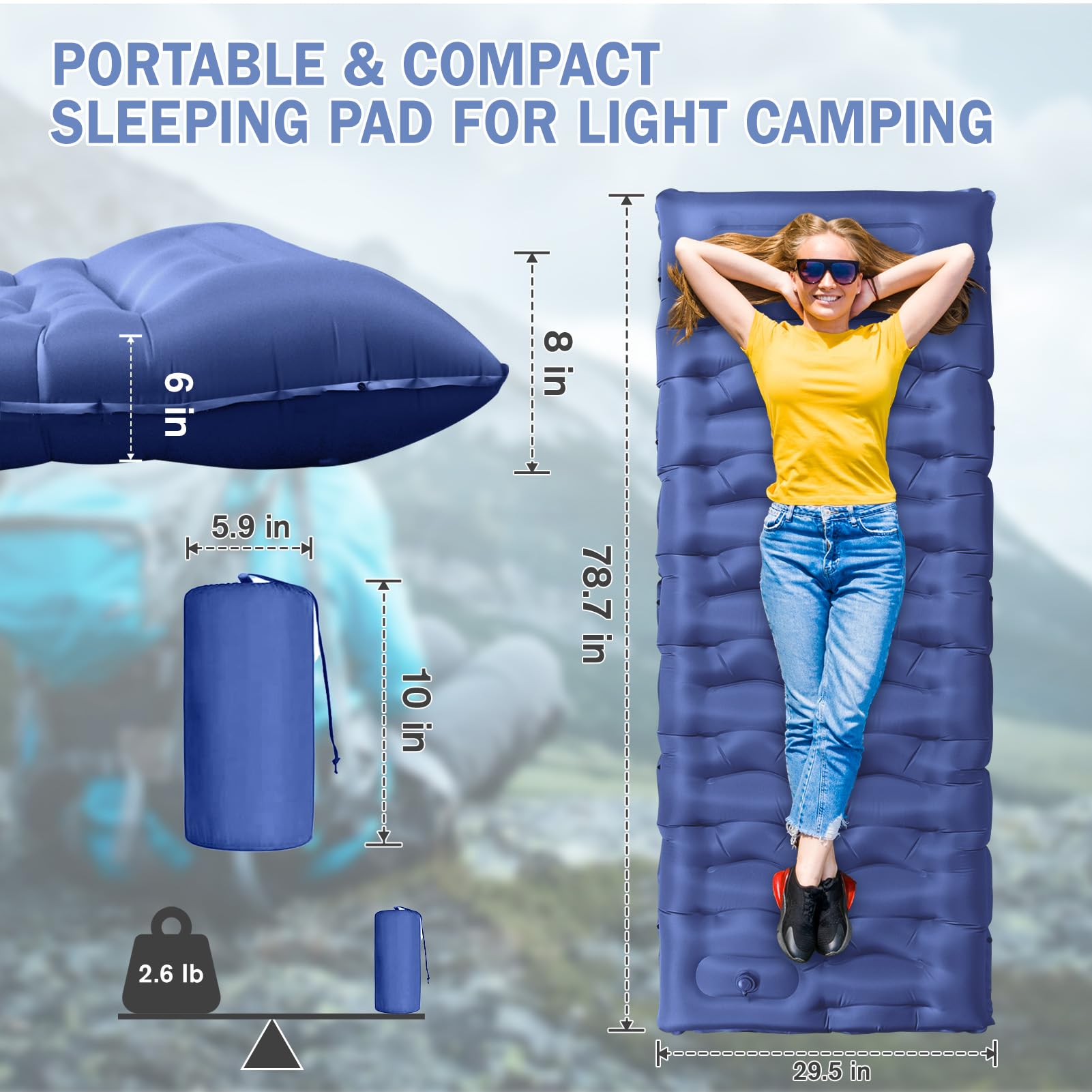 OUTTPLY sleeping pad built-in pillow provides integrated neck support for restful sleep.