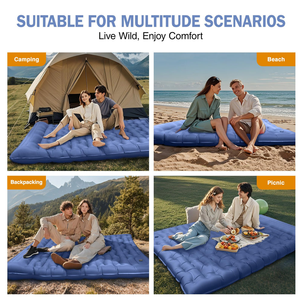 OUTTPLY sleeping pad laid flat showing comfortable double-wide layout