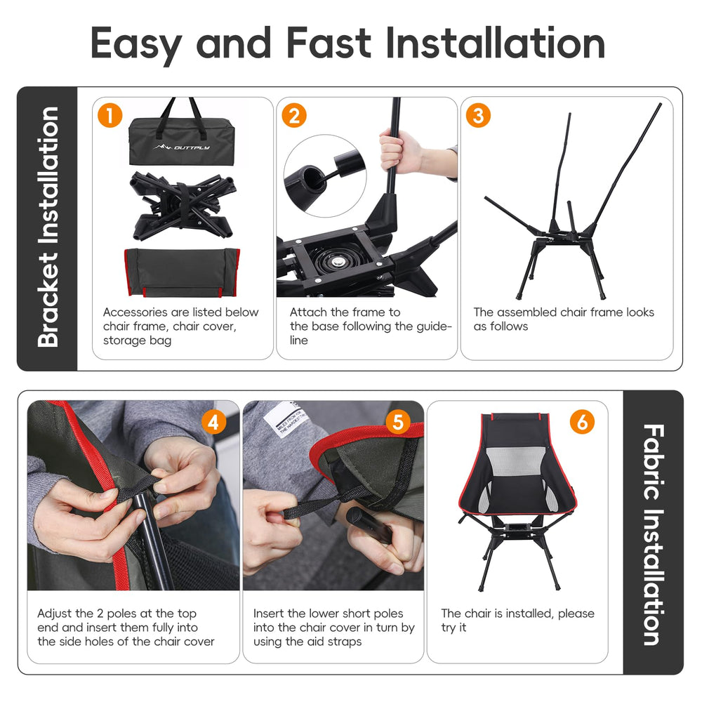 OUTTPLY swivel chair foldable for quick setup and transport.