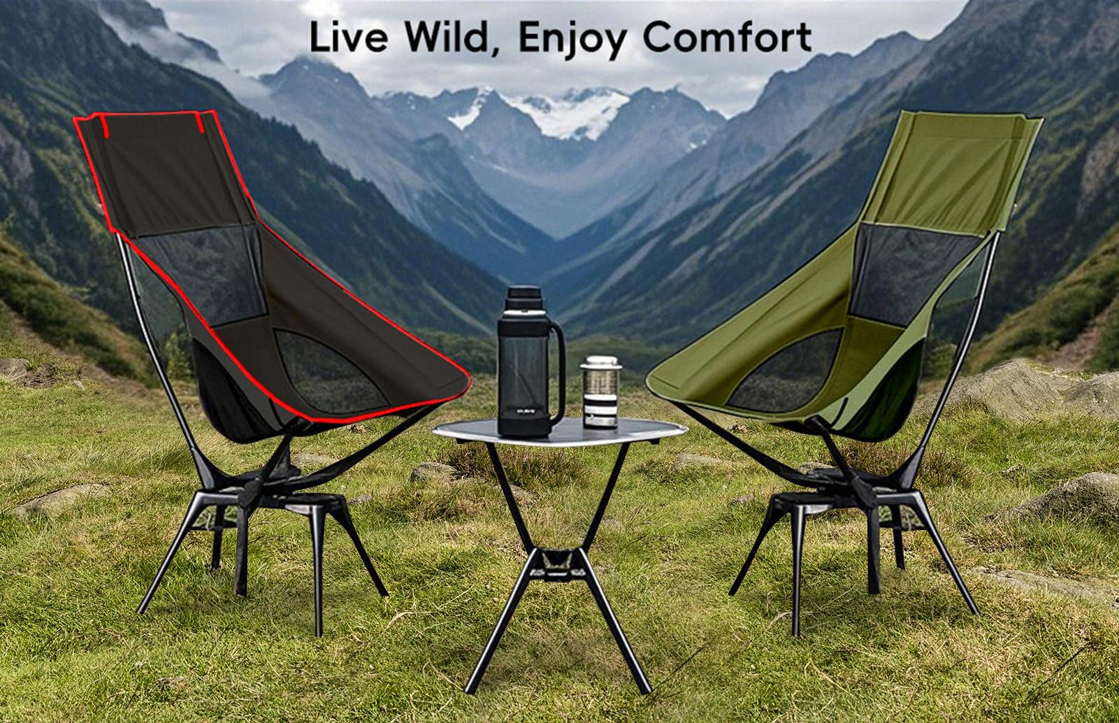 OUTTPLY swivel chair in-use outdoors for versatile camping or beach use.