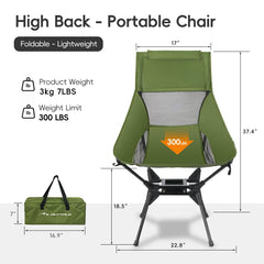 OUTTPLY Swivel Folding Chair green backrest provides comfortable lumbar and head support.