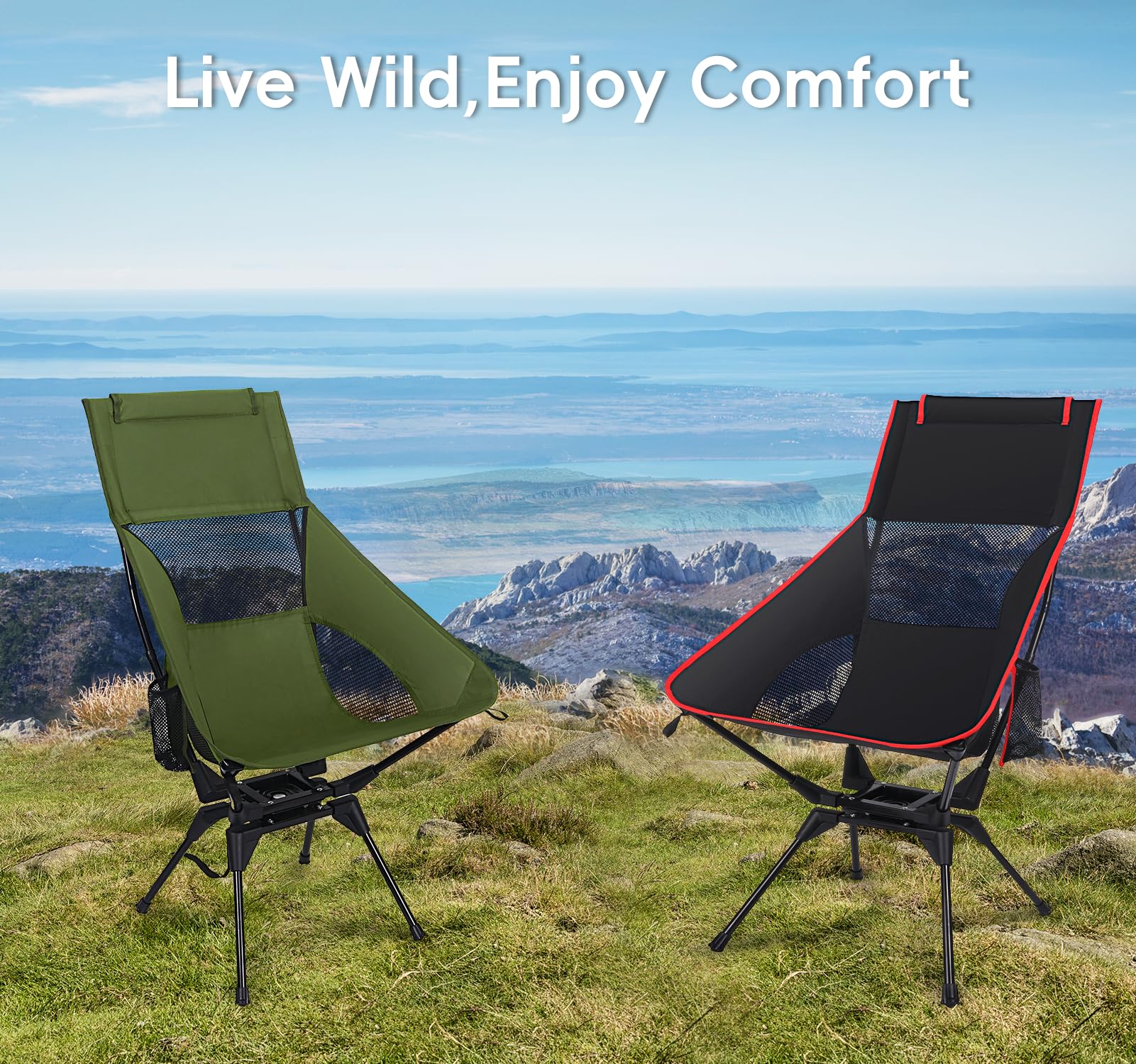 OUTTPLY Swivel Folding Chair green portable design fits in small car trunks.