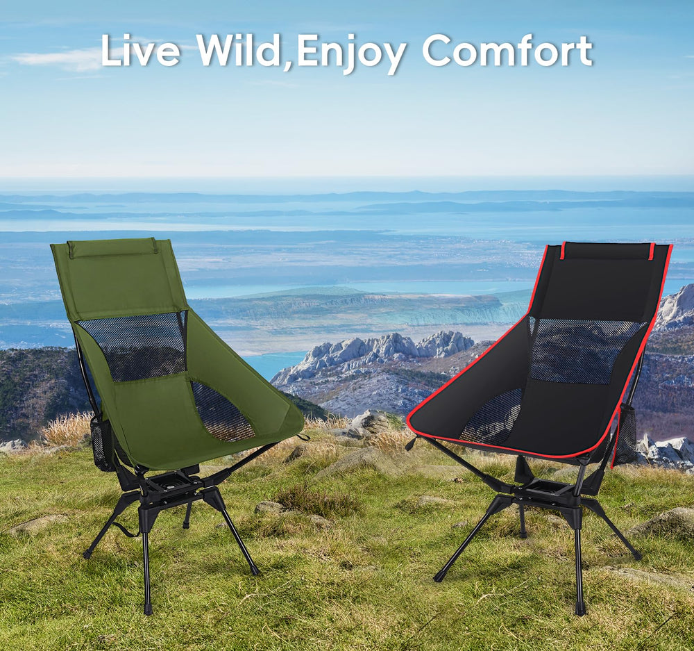OUTTPLY Swivel Folding Chair green portable design fits in small car trunks.