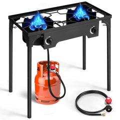 Outvita 150,000 BTU double burner stove for powerful outdoor cooking.