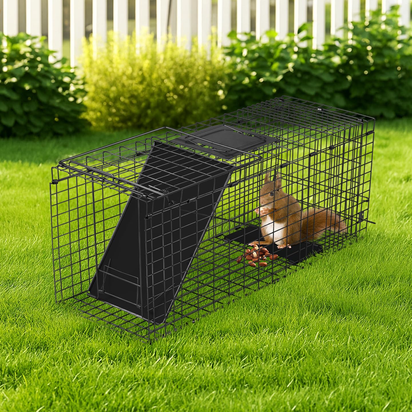 Outvita 32-inch live animal trap side view highlights foldable design for space-saving storage.