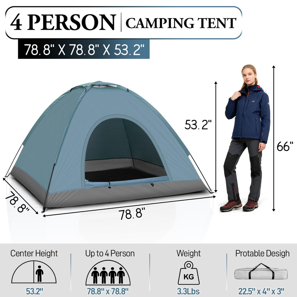 Outvita 4-person dome tent exterior with rainfly provides weather protection.