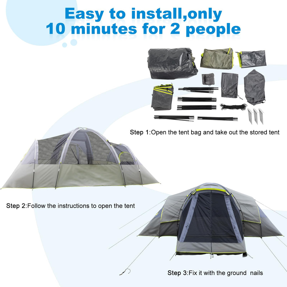 Outvita 8/10 person tent quick-setup poles enable fast assembly