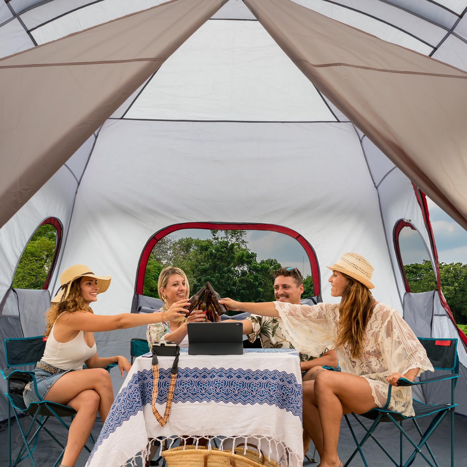 Outvita two-room interior with privacy divider for versatile camping layouts