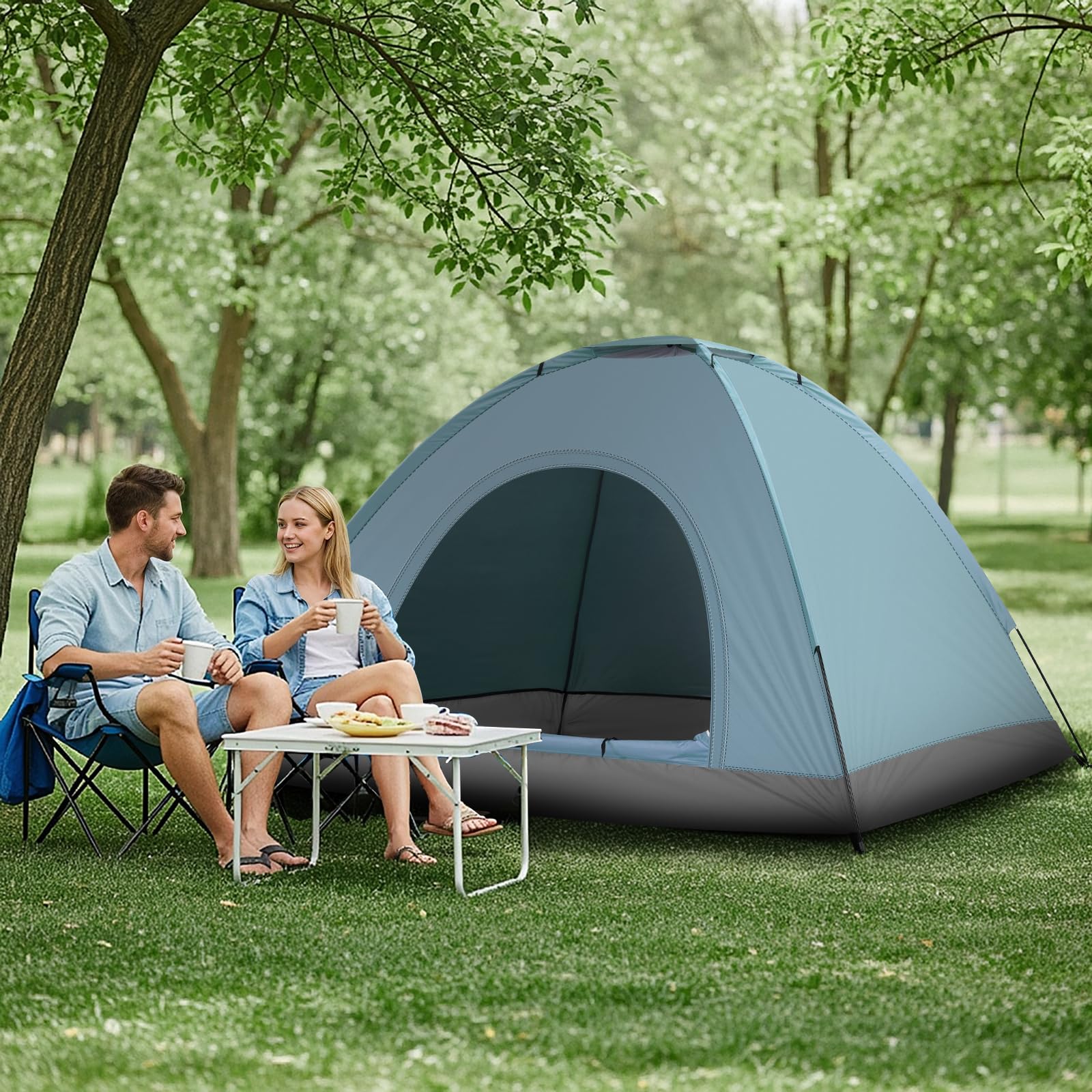 Outvita carrying bag and stakes enable portable campsite setup.