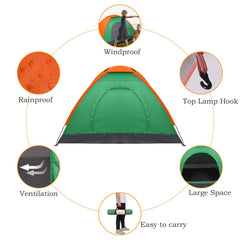 Outvita tent with fiberglass poles and stakes stabilizes in wind