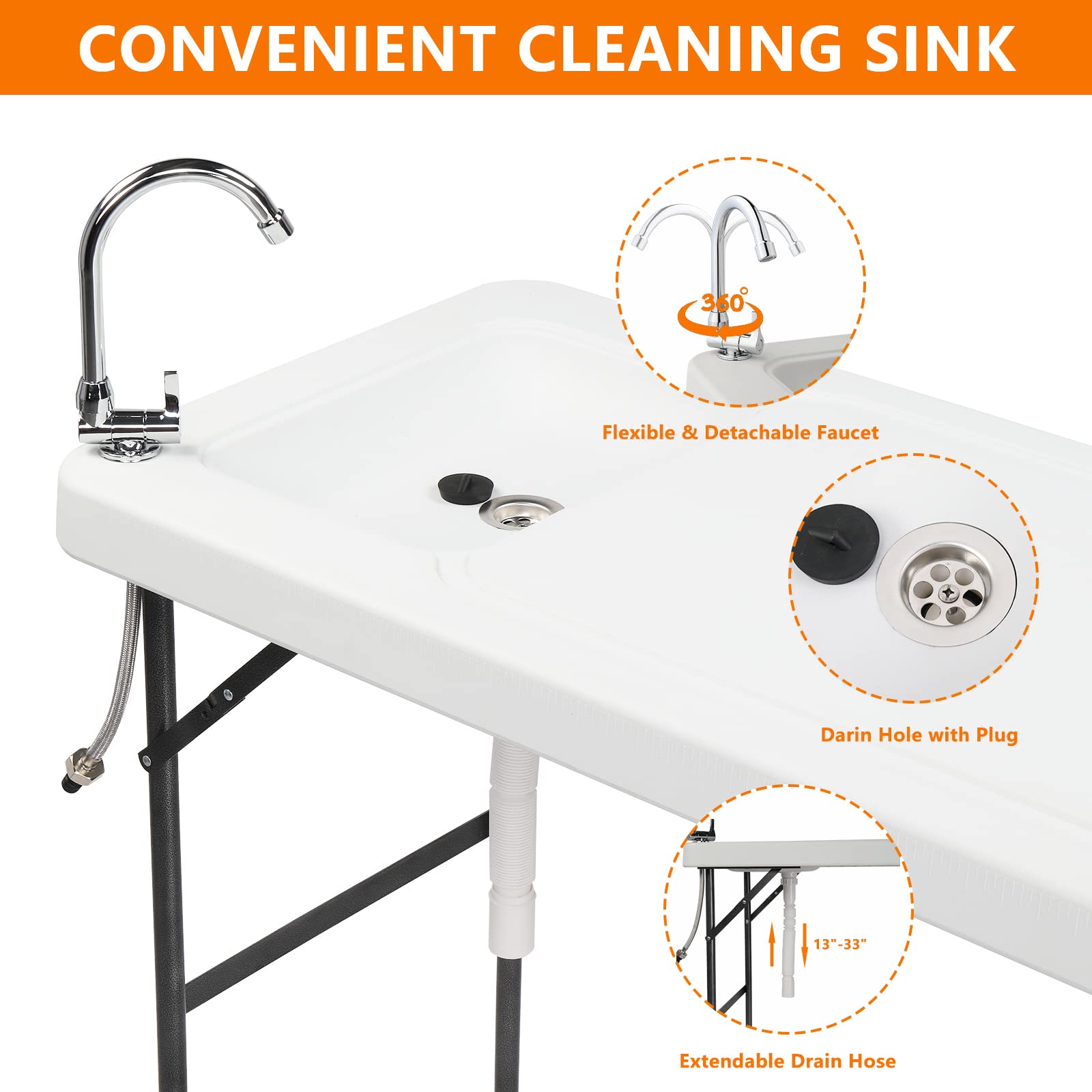 Outvita Fish Cleaning Table 360-degree faucet for flexible water access