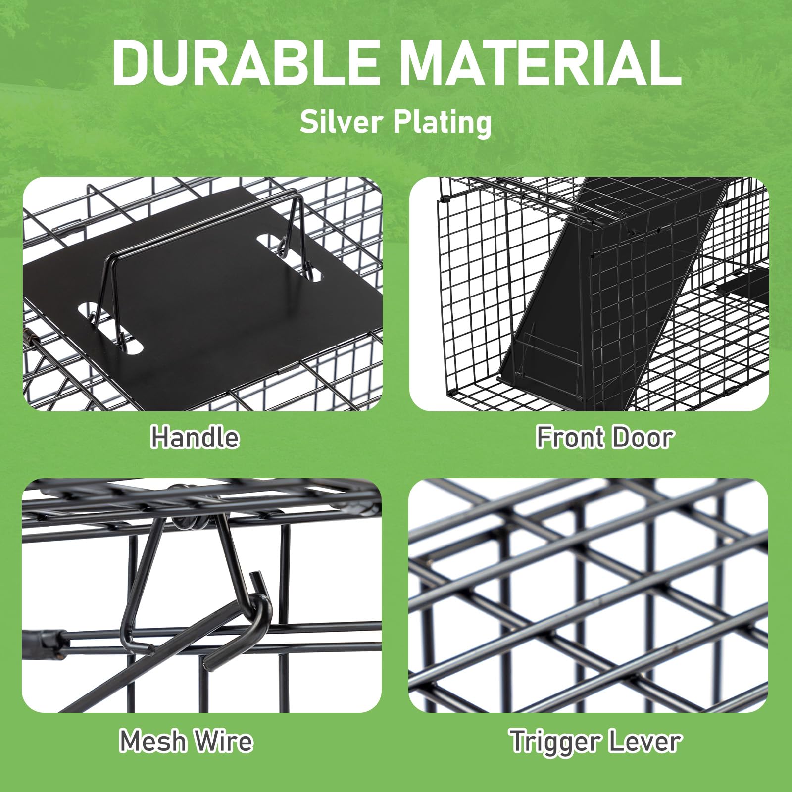 Outvita folded-trap storage image illustrates easy setup and portability.