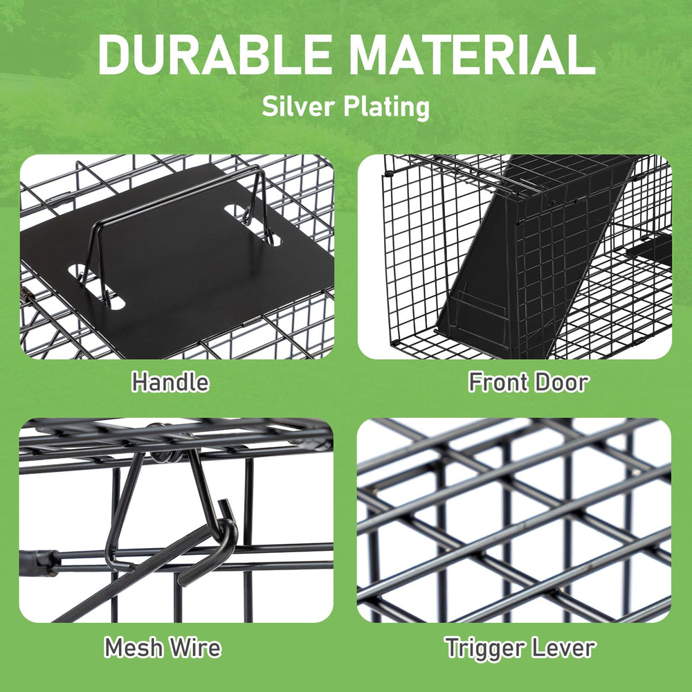 Outvita folded-trap storage image illustrates easy setup and portability.