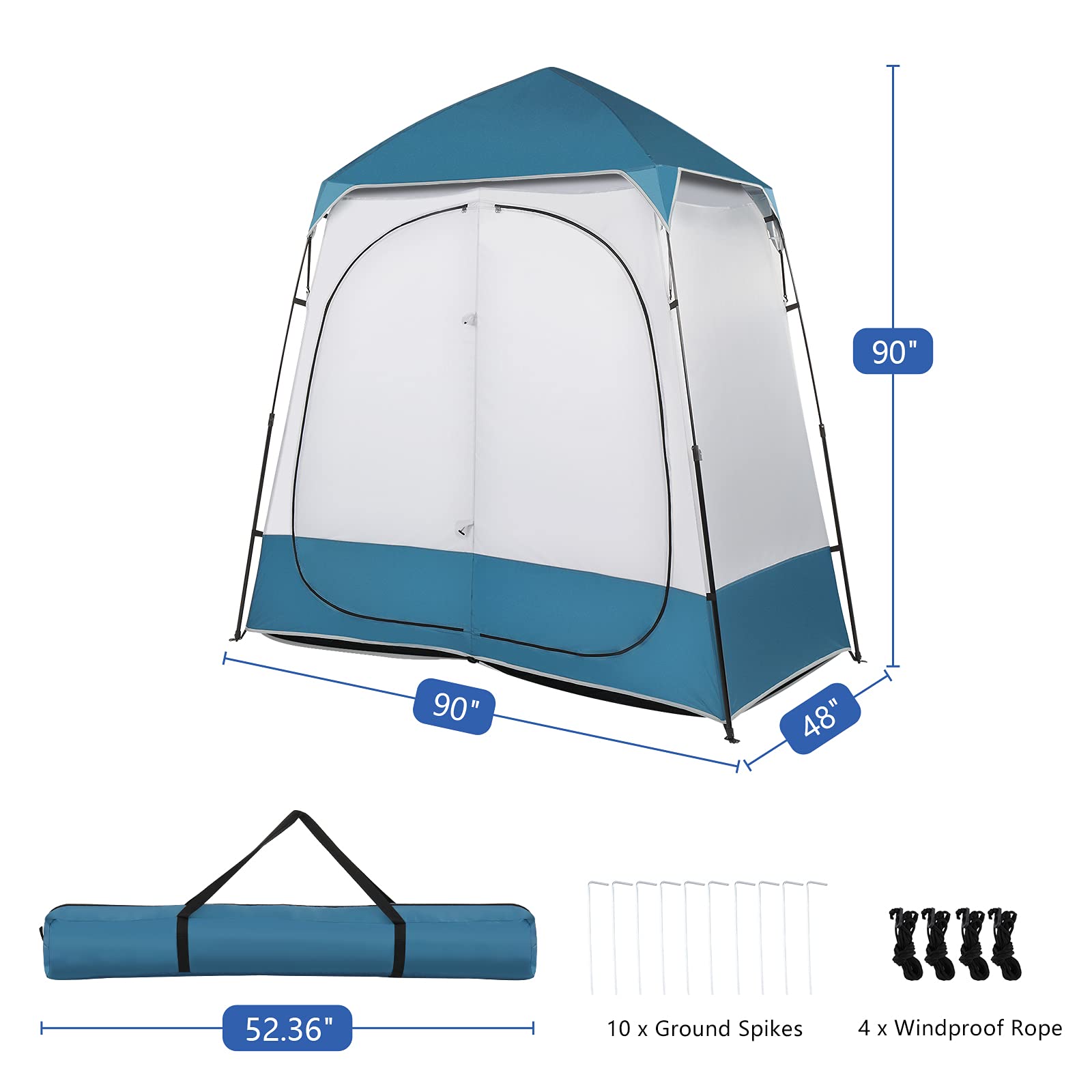 Outvita oversize 2-room shower tent side entrance for easy access and changing.