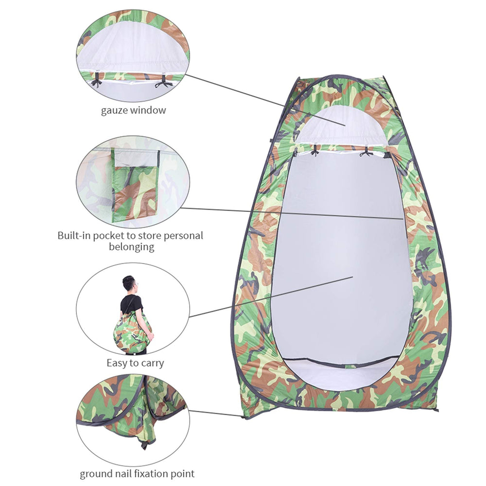 Outvita camouflage pop up tent folded in carrying bag for easy transport.