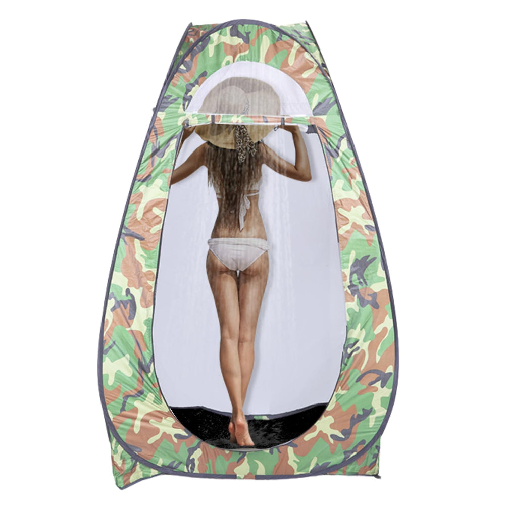 Outvita camouflage pop up shower tent front view for quick outdoor privacy.