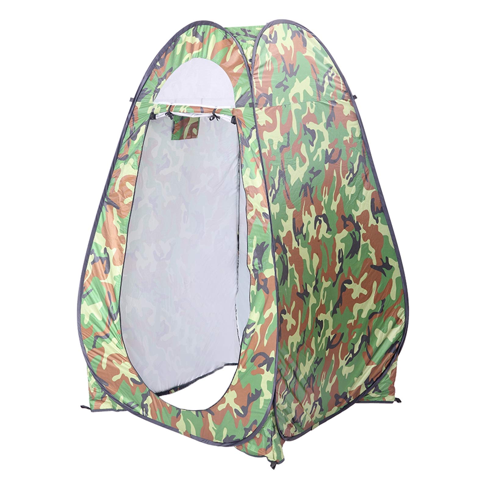 Outvita camouflage pop up tent in use creates a roomy privacy space outdoors.