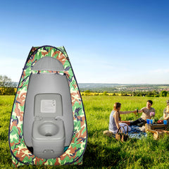 Outvita camouflage pop up tent staked for stable setup on windy days.