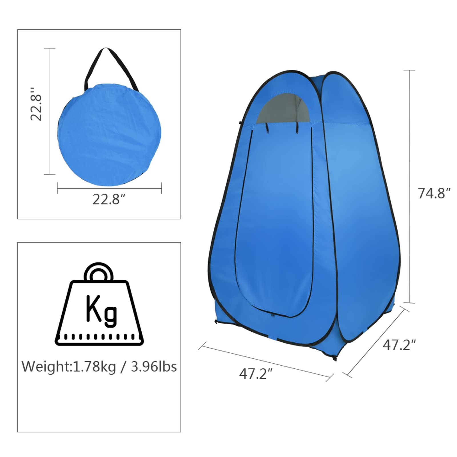Outvita pop-up shower tent folded in carry bag for easy transport.