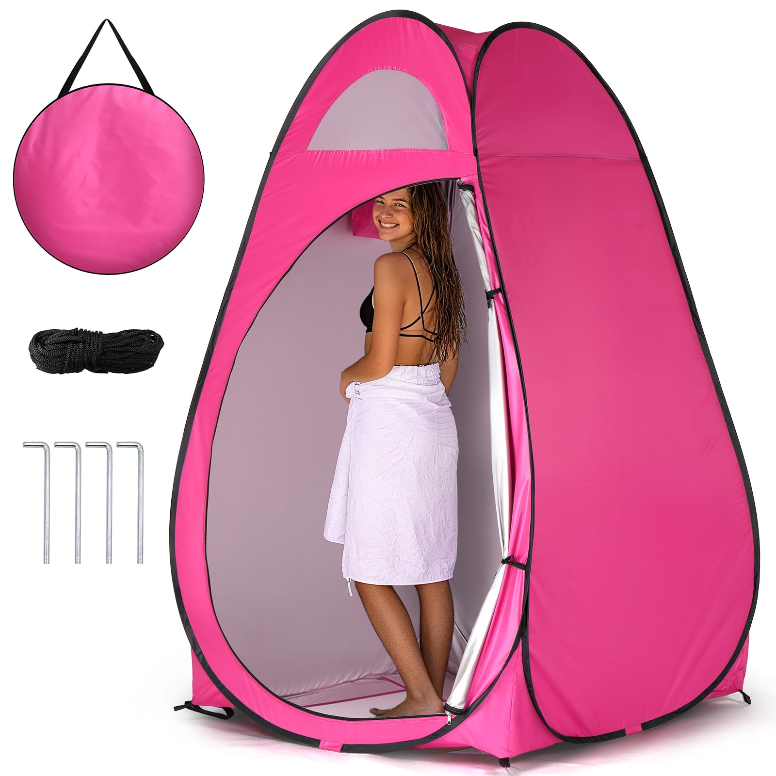 Outvita pop-up shower tent provides instant privacy for outdoor changing sessions.