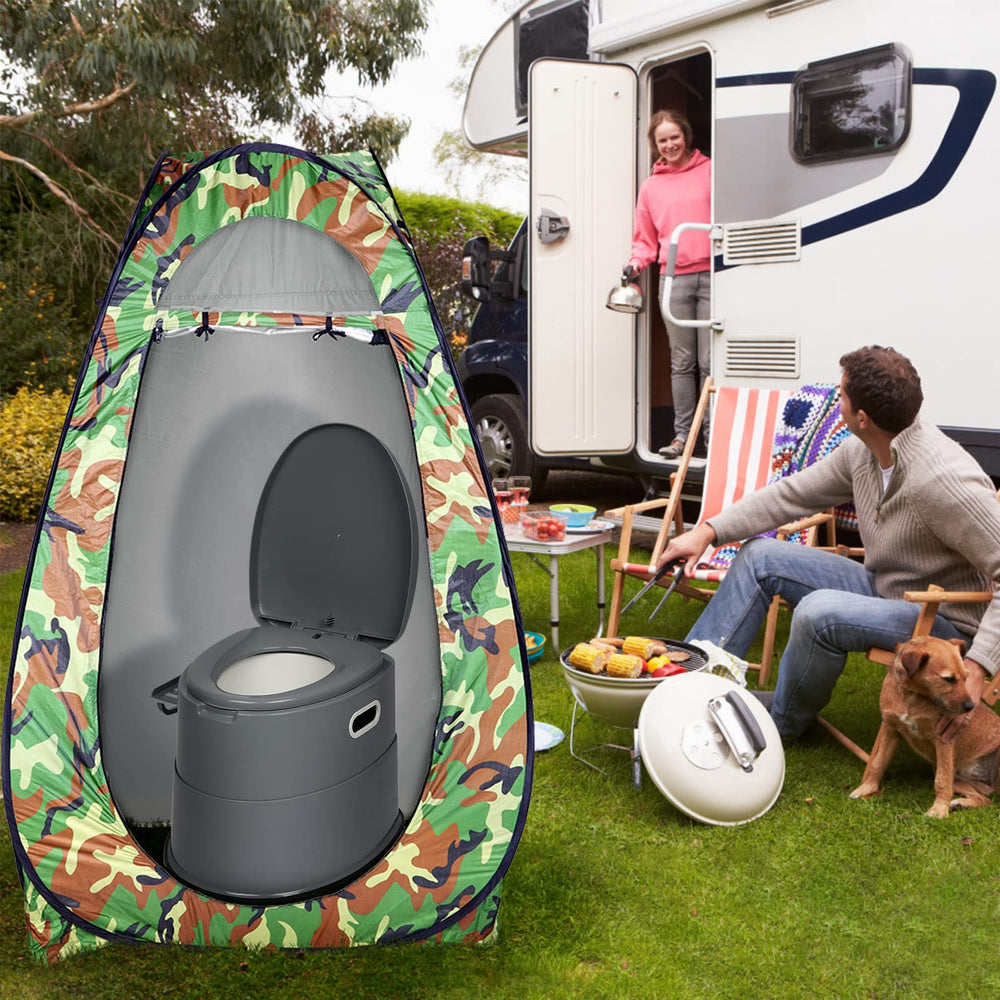 Outvita portable toilet multipurpose setup for camping, RV, boat, and indoor use.