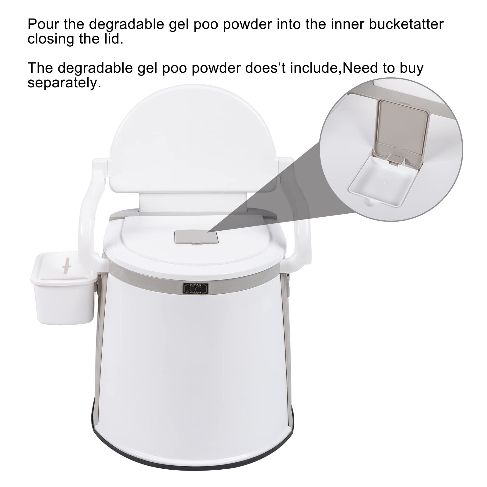 Outvita portable toilet with removable storage box helps organize essentials.
